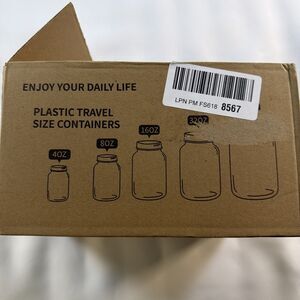 NIB novelinks 16 oz Clear Plastic Mason Jars with black Lids, BPA Free, Airtight